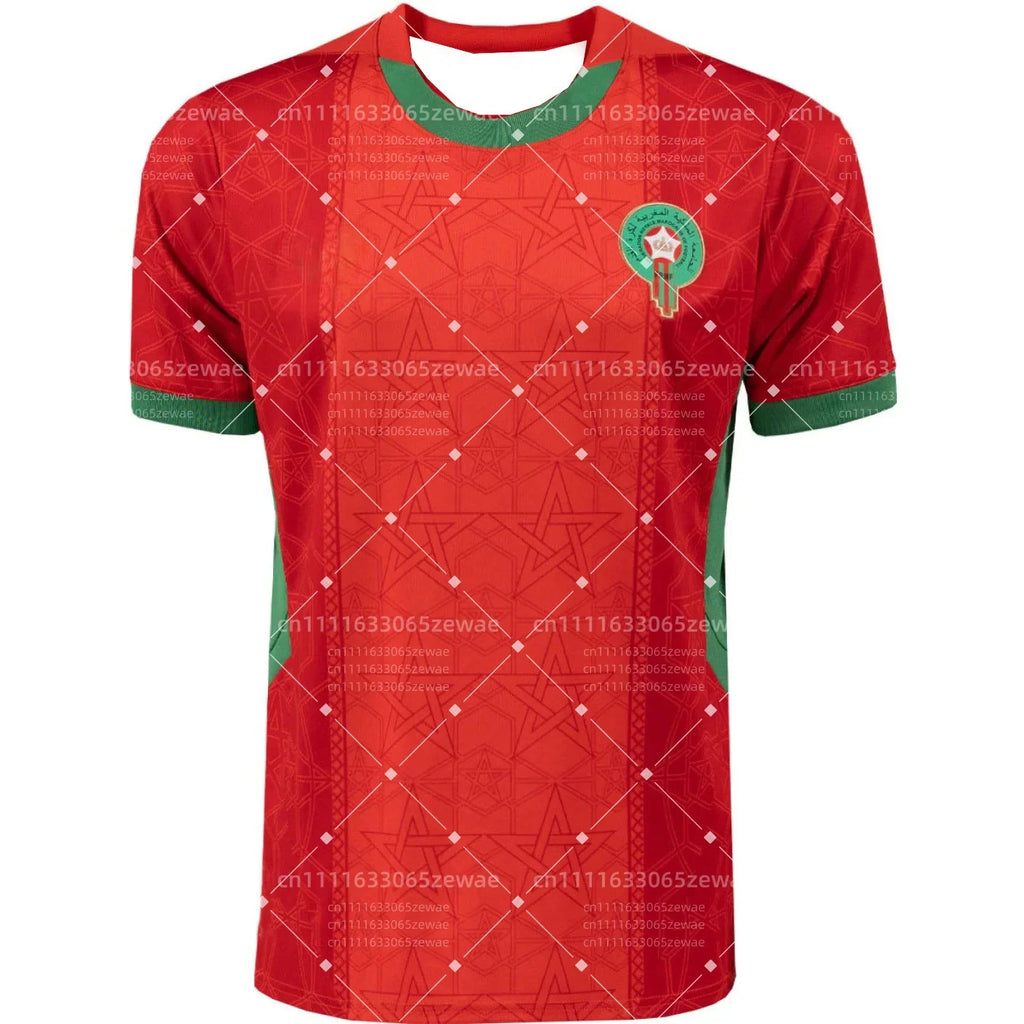Morocco National Team 2024_25 Home Football Jersey - White Green Red Traditional Pattern Short Sleeve Fan Match Sport Shirt Men