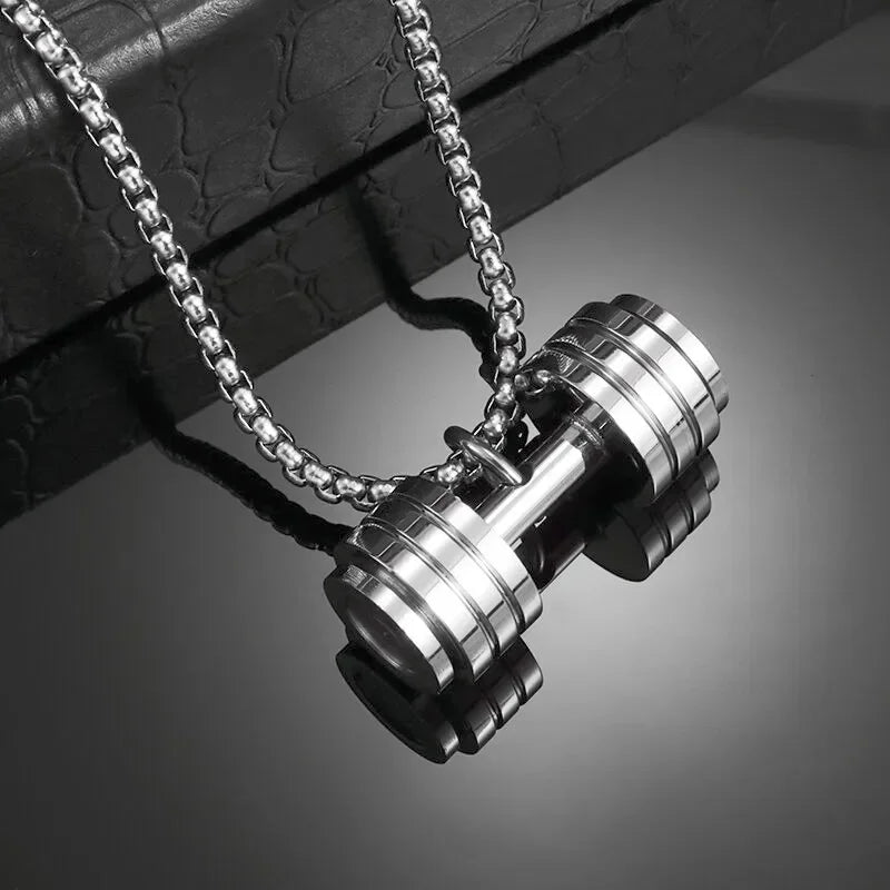 Domineering fitness handheld dumbbell barbell necklace pendant men's gym bodybuilding sports and leisure accessories