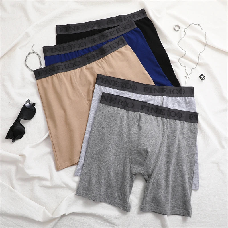 FINETOO 2pcs Cotton Long Boxers For Man Big Size Sports Fitness Pants Men Workout Tights Running Bottoming Shorts Panties S-XXL