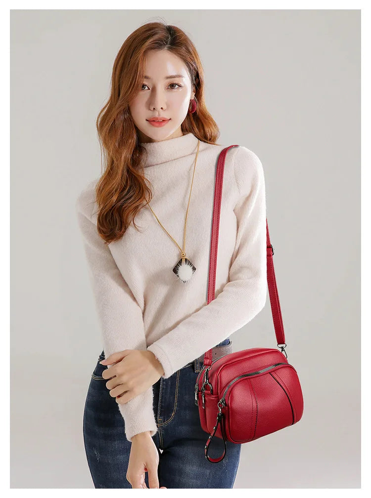 Solid Color Fashionable Rivet Zipper Women's Mobile Phone Bag Simple Soft Leather Shoulder Crossbody Small Square Bag Handbag