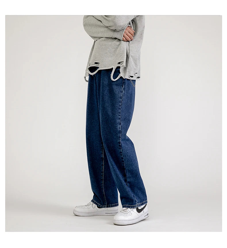 2023 New Korean Fashion Men's Baggy Jeans Classic Unisex Man Straight Denim Wide-leg Pants Hip Hop Bagy Light Blue Grey Black