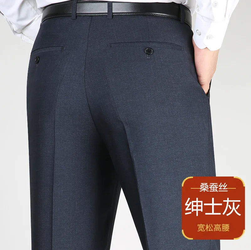 High Waist  Black Suit Pants man Formal Clothes For Men Clothing Thin Flat Khaki Dress Mens Trousers 2024 Summer 40 42