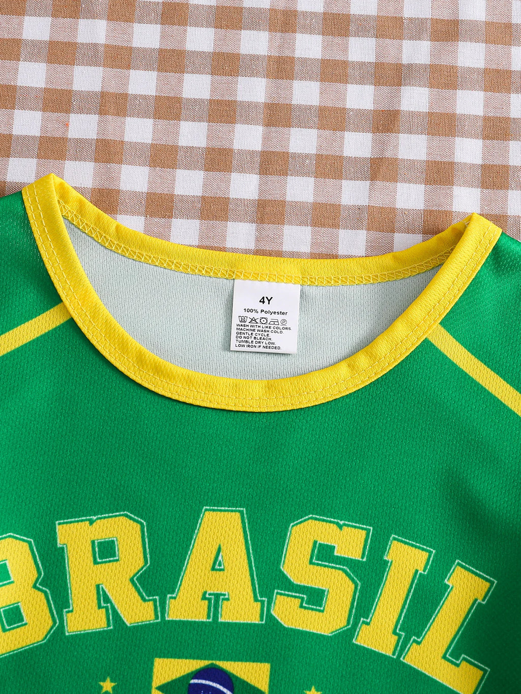 Kids Brazil Football Jersey T-Shirt |   Yellow and Green Brazil Flag Print Short-Sleeved T-Shirt |   Summer Casual Brazil National Team Sweatshirt Suitable for Boys and Girls, Carnival, St. John's Day.