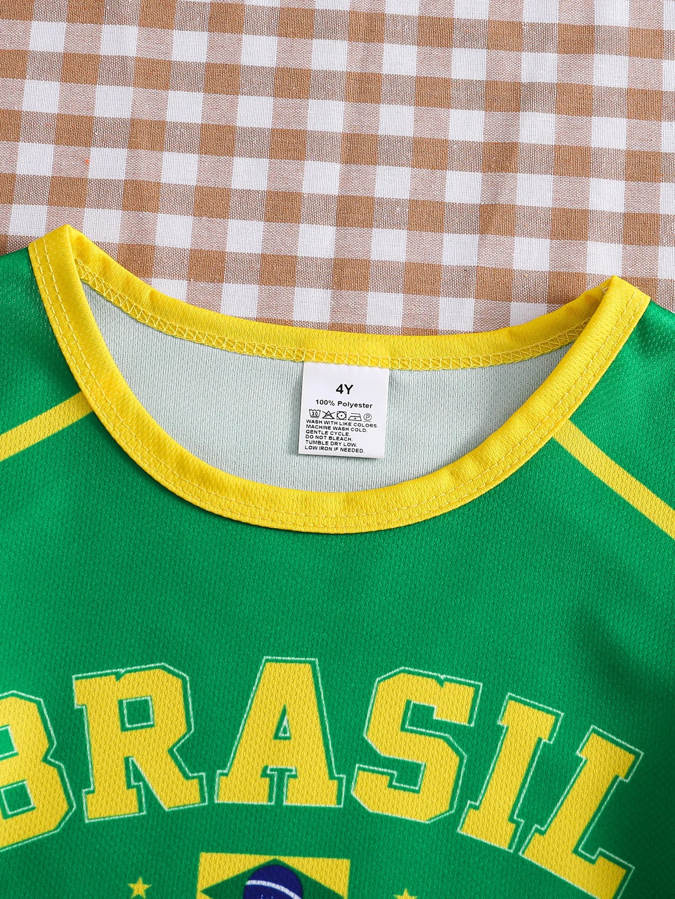 Kids Brazil Football Jersey T-Shirt |   Yellow and Green Brazil Flag Print Short-Sleeved T-Shirt |   Summer Casual Brazil National Team Sweatshirt Suitable for Boys and Girls, Carnival, St. John's Day.