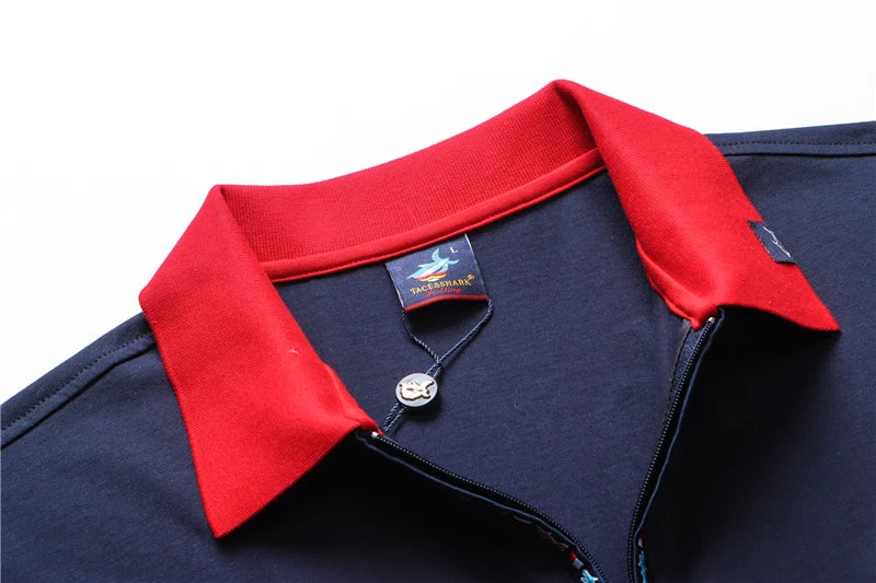 TACE&SHARK Solid Color Embroidery Polo Shirt Summer Fashion Men Business Shark Polos Tops Mens Casual Dark Blue White Clothing