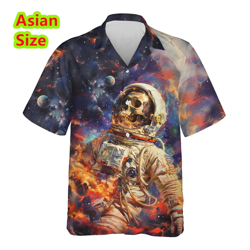 Man Shirt Horror Skull Flower 3D Print Men's Clothing Summer Casual Hawaii Beach Hawaiian Harajuku Hip Hop Holiday Shirt Tops