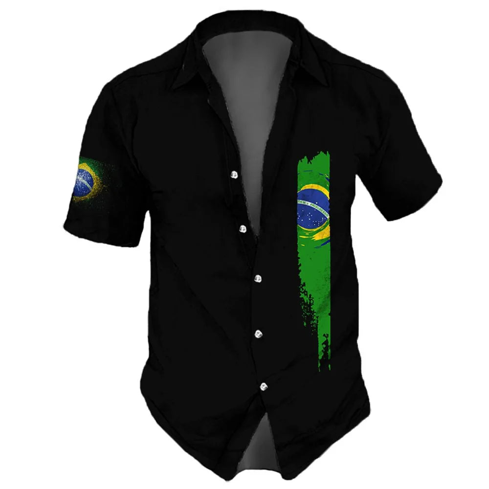 2023 New Brazil Flag Men'S Shirt 3d Print Casual Beach Party Hawaiian Shirts Man Streetwear Oversized Retro Shirts Tops Summer
