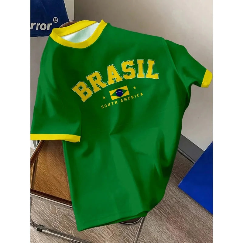 3D Printed Brazil Flag T Shirt For Men Brazilian Sports Pattern T-Shirts Summer Fashion Casual O-Neck Tees Loose Short Sleeves