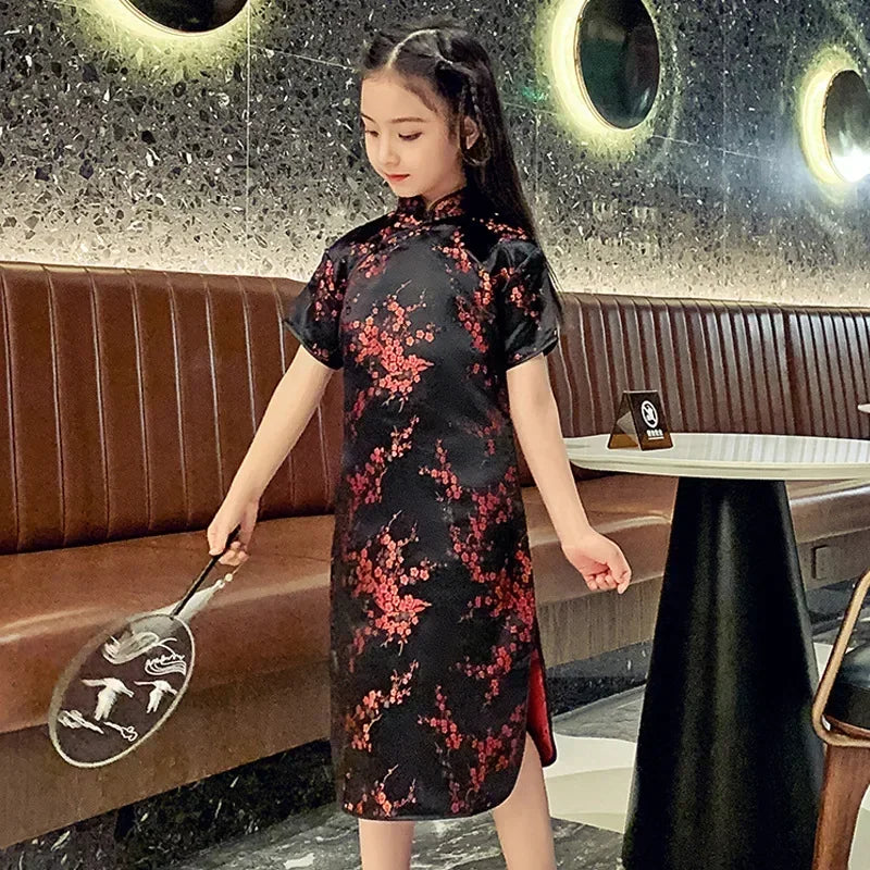 Summer Modern Cheongsam Children Girls Dresses Baby Fashion Kids Clothes Chinese Style Girl Dress Vestidos Casual Qipao Costumes