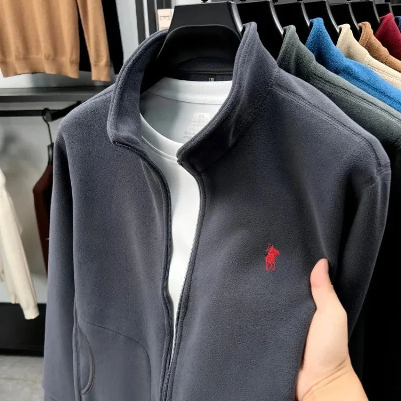 Luxury brand men's jacket winter thick plush warm pockets new coat fashion classic Paul embroidery zipper stand up collar top