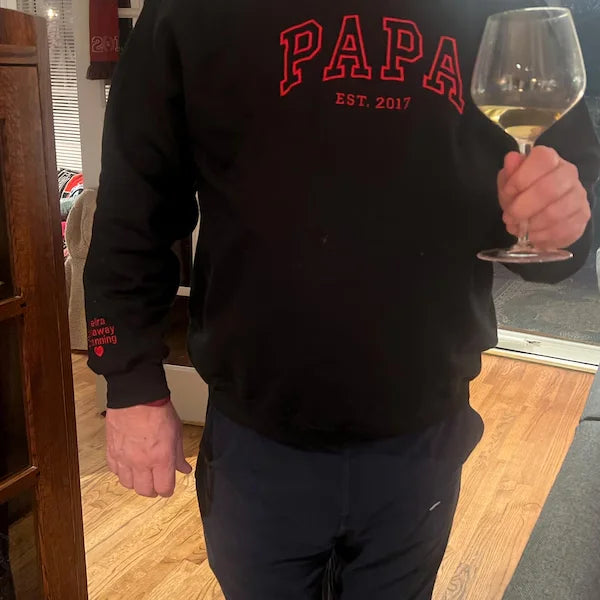 Custom Embroidered Sweatshirt, Name On Sleeve With Heart, Grandpa Shirt With Date, Daddy Est Year Shirt, Gift For New Dad