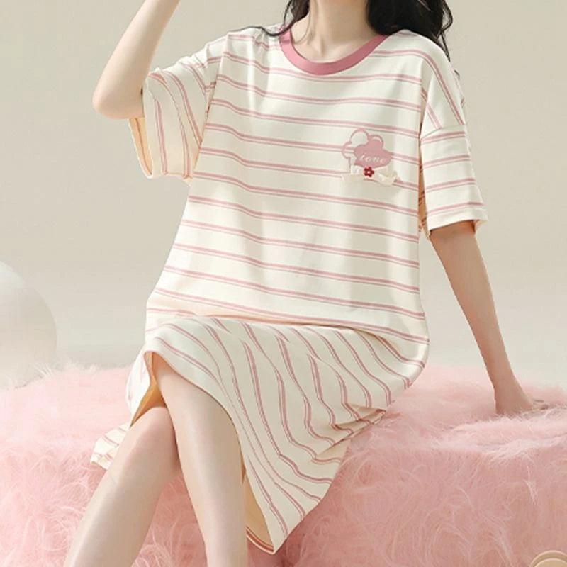 100% COTTON! SUKAE Summer New Women Lovely Sleepshirt Fashion Nightgowns Leisure Dress Casual Nightdress Short Sleeves Nightgown