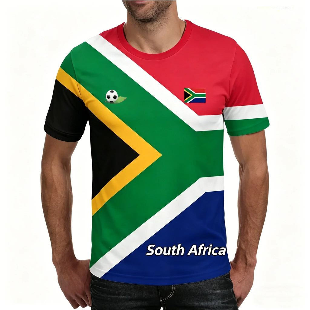 South Africa Football T Shirts Summer Fashion Short Sleeve South Africa Flag 3D Printed T-shirts Casual O Neck Loose Mens Tees