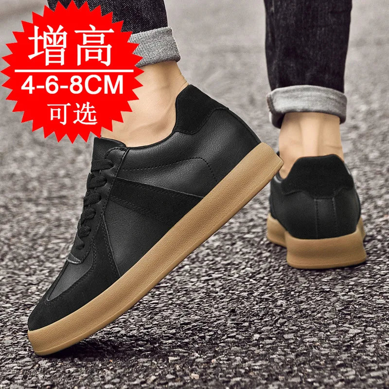 Man Vintage Elevator Shoes Height Increase Insole 8cm Taller Lift Sneakers Shoes Men Leisure Fashion Sports White Shoes