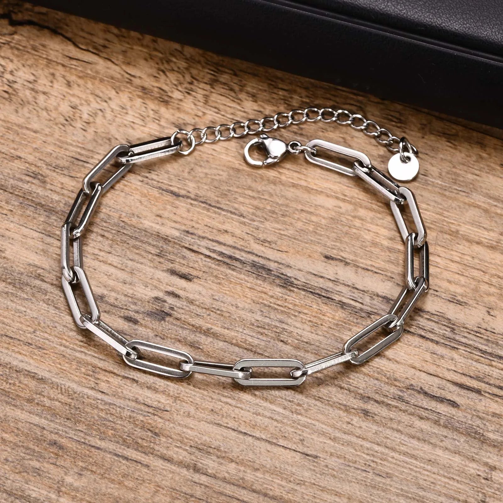 Vnox Paperclip Chain Bracelet For Men, Four Color Casual Business Rectangle Links Wristband, 5mm Wide Adjustable Chain Jewelry