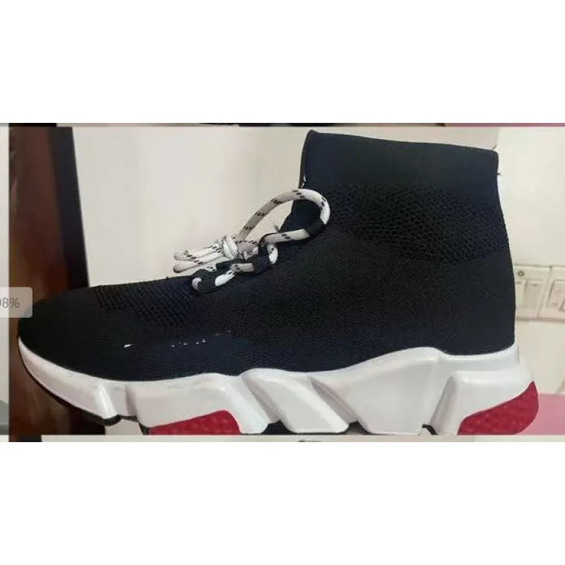 Paris High Top Knitted Boots Sporty Cushioned Dad Shoes Breathable Quick Dry Rubber Outsole Unisex Running Shoes
