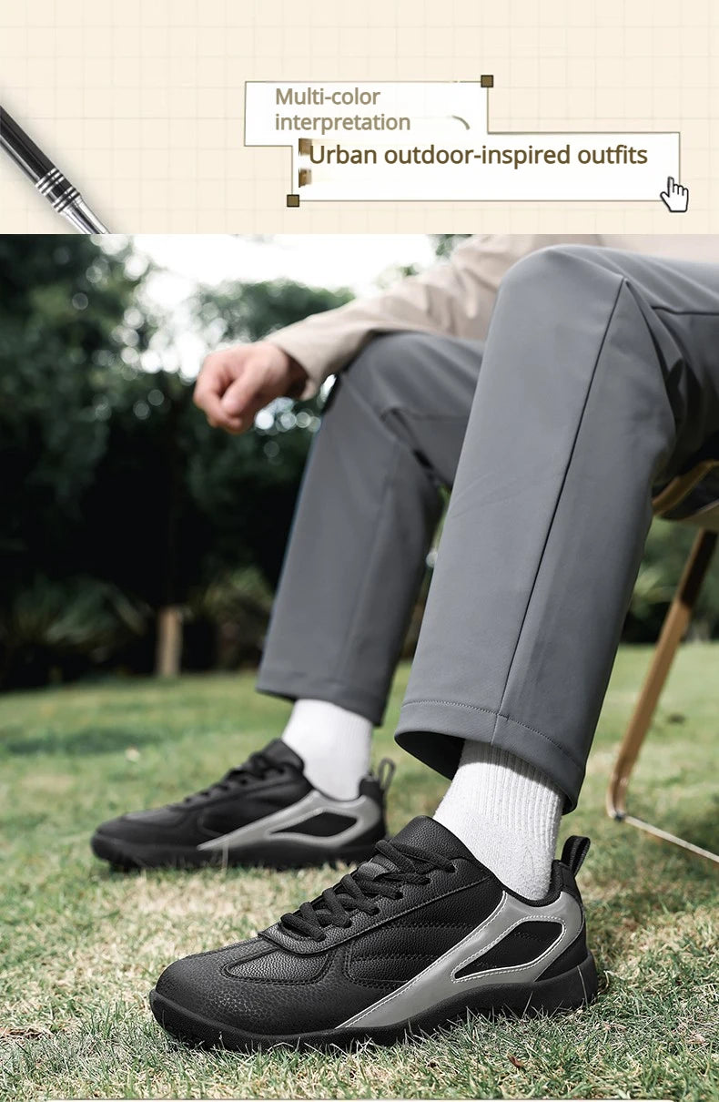 Men's Sports Shoes New Low Heel Round Toe Flat Heel Leather Surface Breathable and Comfortable Lace-up Couple's Style