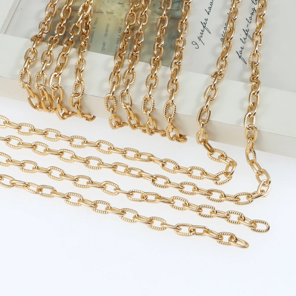 5 Meters Aluminum KC Gold Oval Shape Chains Bulk Fit Bracelets Findings Open Link Chain For DIY Fashion Jewelry Making Bag Parts