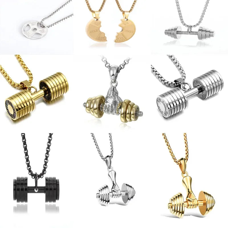 Domineering fitness handheld dumbbell barbell necklace pendant men's gym bodybuilding sports and leisure accessories