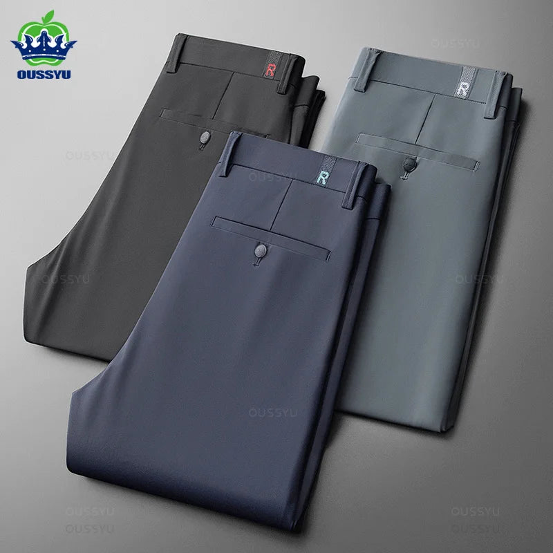 Summer High Stretch Business Suit Pants Men Thin Solid Color Straight Casual Formal Office Trousers Male Plus Size 35 40