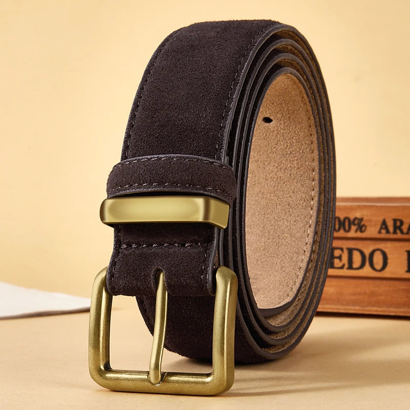 Men's Suede Belt Retro Trend Alloy Buckle Men's Belt Large Size Genuine High End Belt, Gift for Boyfriend and Dad