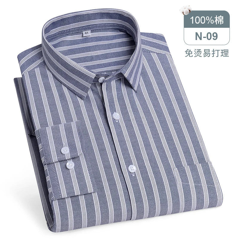 Oversize Long Sleeve Casual Shirts For Man 11XL For 150KGS 100% Cotton Oxford Plaid Business Blouse Daily Top Clothing New Style