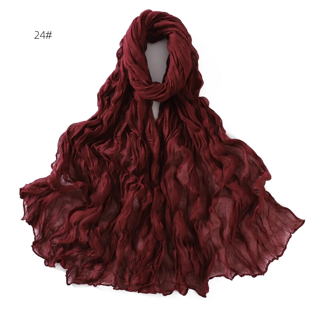 Crumpled Scarf For Women Girls Students Spring New Solid Color Cotton Voile Thin Scarves Soft Knitting Shawl Female Wrap Shawls