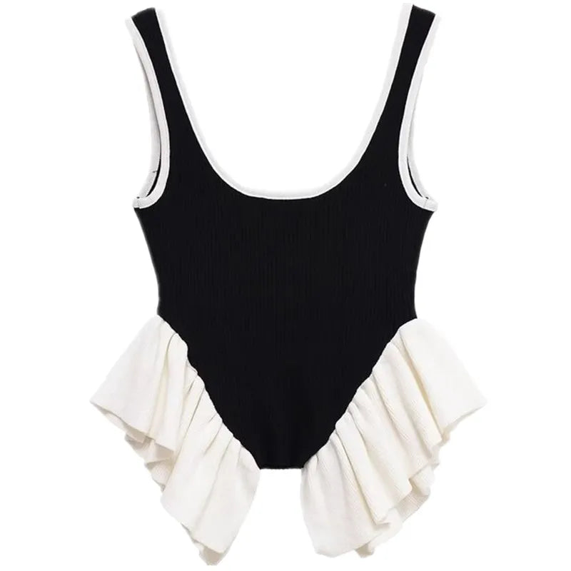 Summer 2025 New Women's Svel round Ne Pullover Color Blo Design Knitted Vest Top Faion Commute Sle ort Length