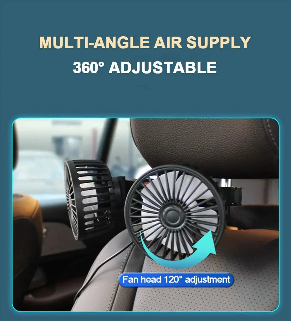3-speed Car Seat Back Cooling Fan USB Charge Dual Head Fan 360 Degree Rotation Neck Cooler for Summer Car Accessories