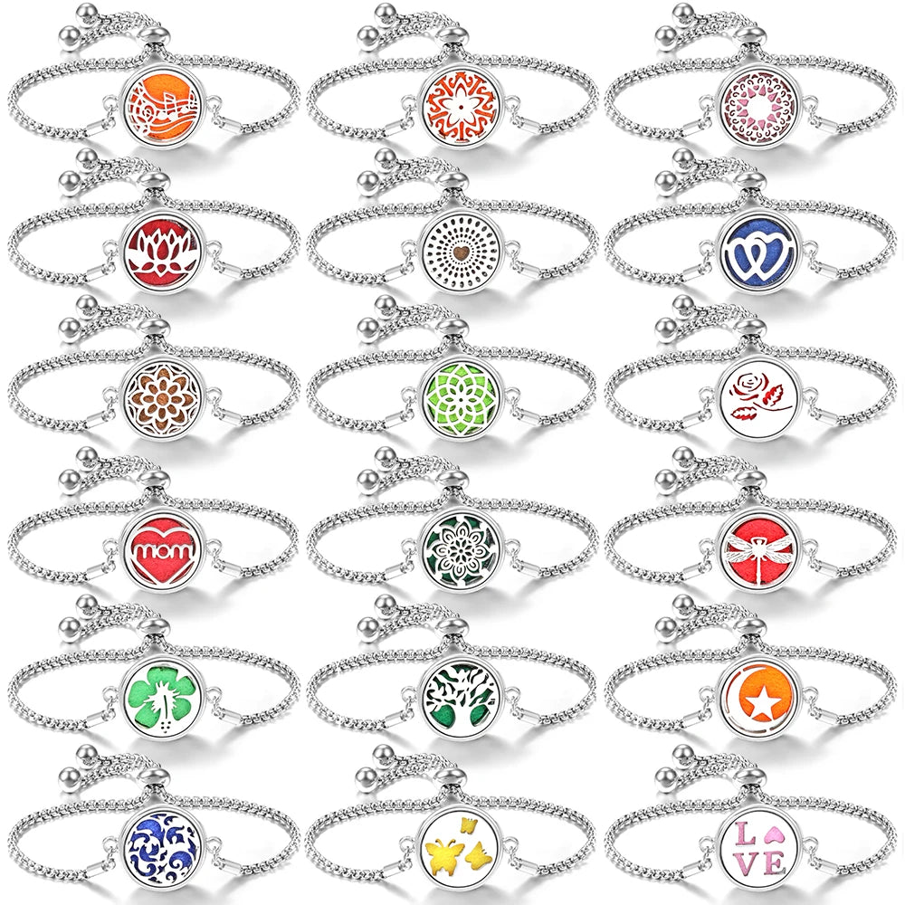 Trendy 20mm Butterfly Insert Pad Aromatherapy Bracelet Stainless Steel Women Essential Oil Diffuser Bangle Support Custom Logo