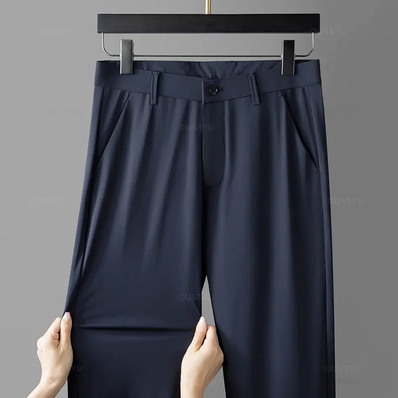 Summer High Stretch Business Suit Pants Men Thin Solid Color Straight Casual Formal Office Trousers Male Plus Size 35 40