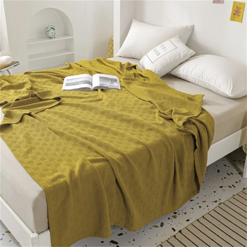 Soft Cozy 100% Cotton Throw Blanket Wide 100cm/150cm/180cm/200cm Plain Knitted Sofa Bed Cover Bedspreads Home Decor Thin Blanket