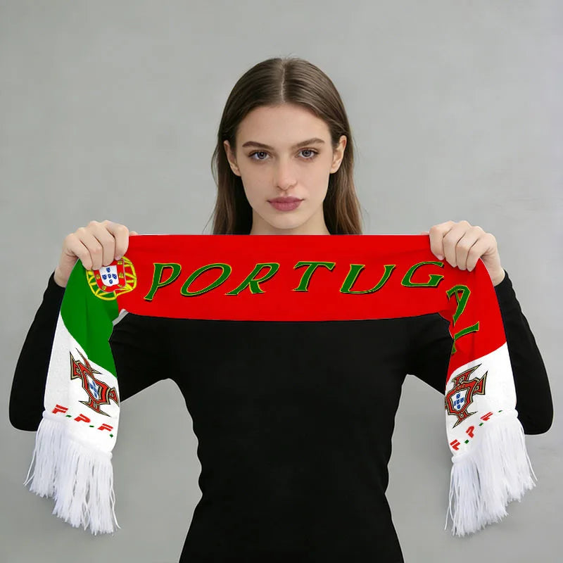 2026 Football Fan Scarf Argentina Brazil Portugal France Spain Canada USA Mexico Print Flannel Tassel Cheering Supporter Scarf