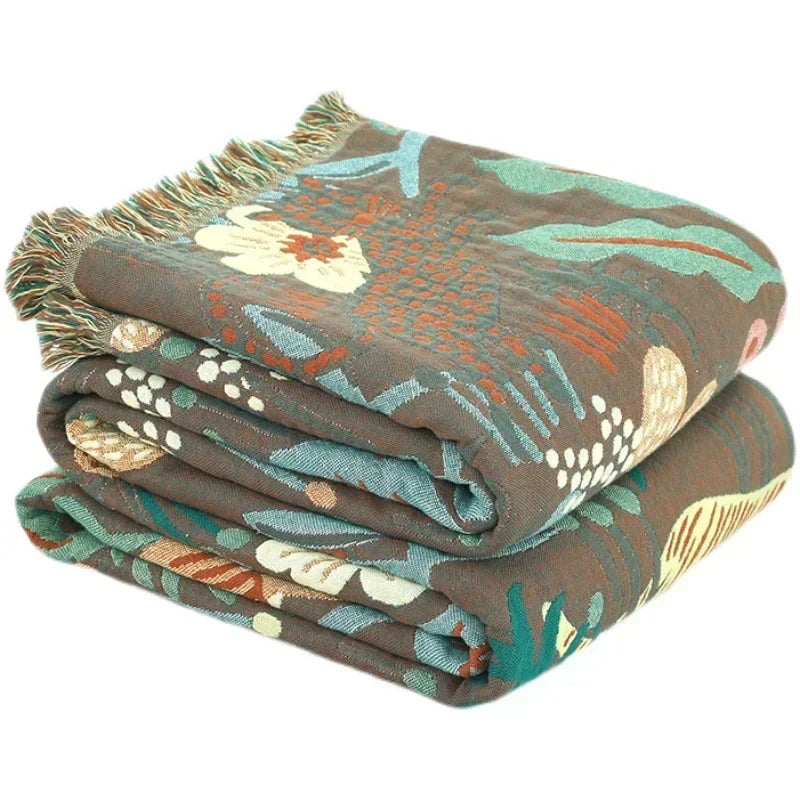 Nordic Throw Blanket Forest Animal Cartoon Sofa Towel Cotton Gauze Towel Quilt Air Conditioner Blanket 150X200cm Soft Bedspread