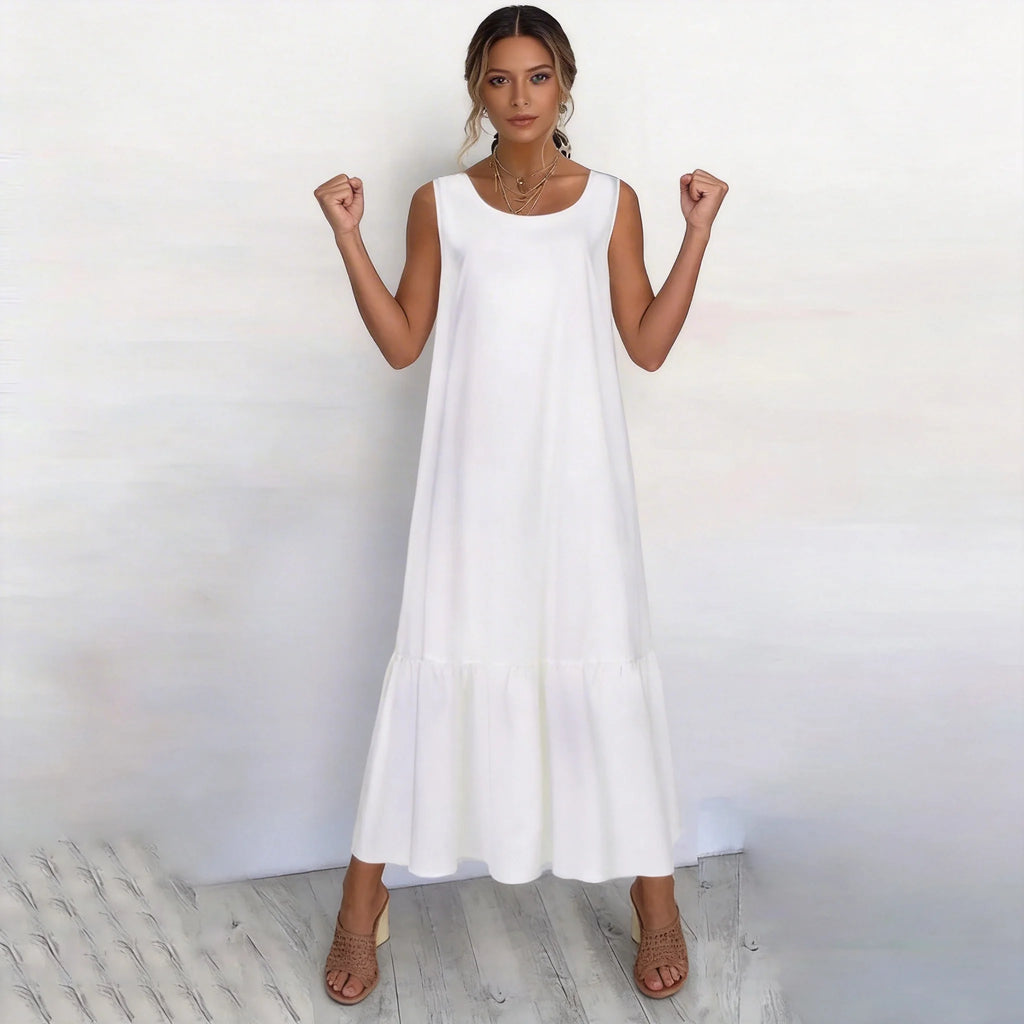 Casual Loose White Maxi Dresses For Women Summer 2024 Fashion Sleeveless Straped O Neck Long Dress Elegant Vestidos