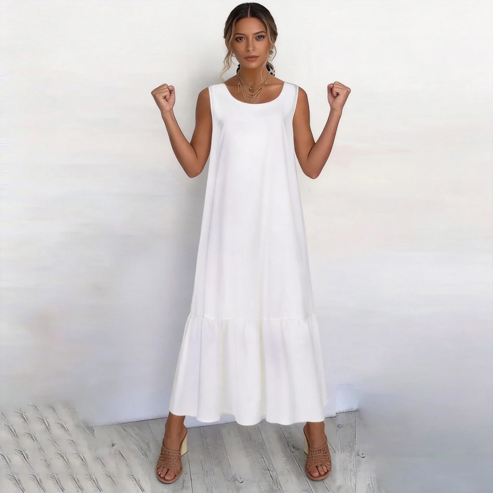 Casual Loose White Maxi Dresses For Women Summer 2024 Fashion Sleeveless Straped O Neck Long Dress Elegant Vestidos