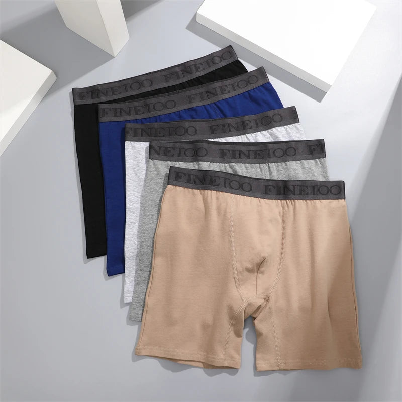 FINETOO 2pcs Cotton Long Boxers For Man Big Size Sports Fitness Pants Men Workout Tights Running Bottoming Shorts Panties S-XXL