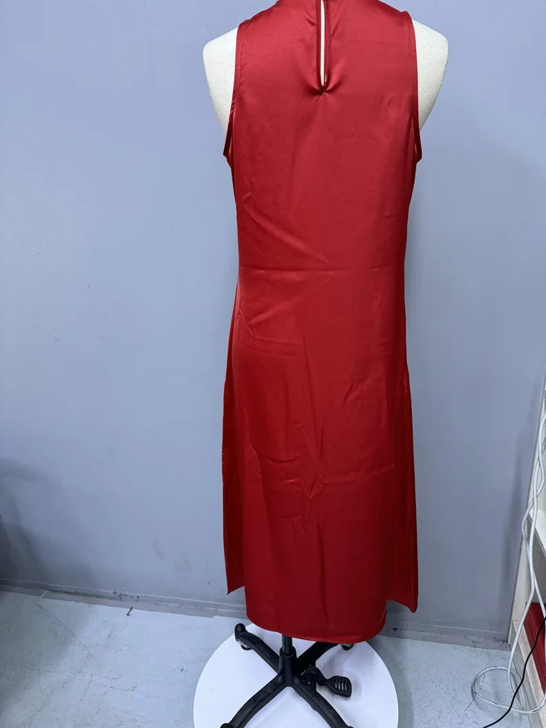 2025 Dress Women Female Clothing Fashion Elegant Evening Party Dresses Satin Dress for Women Spring and Summer Sleeveless Slit