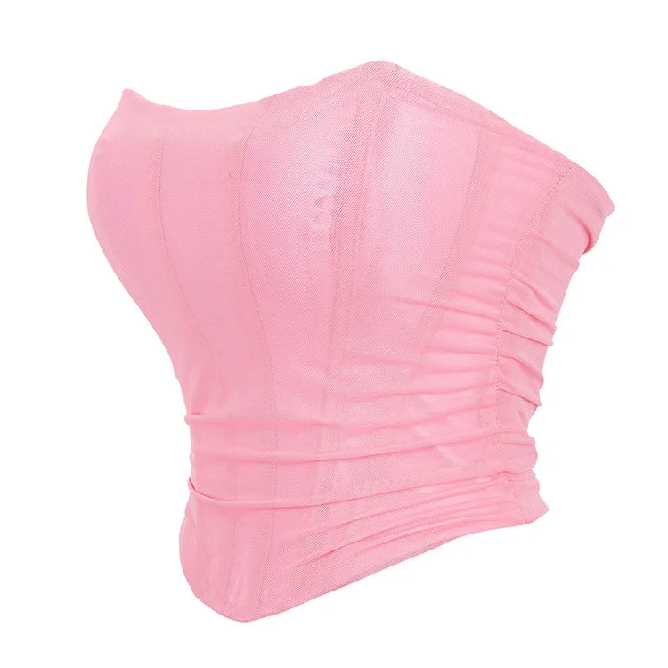 Women's Corset Crop Tops Summer Breathable Mesh Sleeveless Off Shoulder Bustier Skinny Fit Casual Tanks