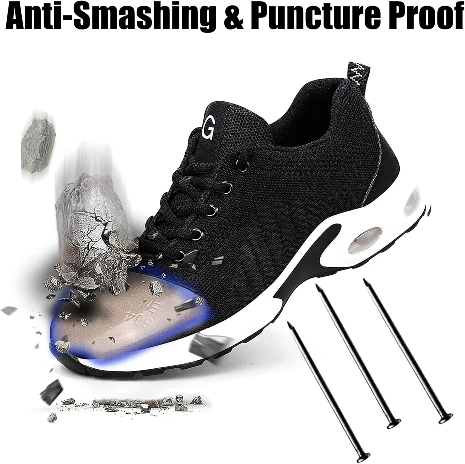 Steel Toe Shoes Women Lightweight Safety Shoes Air Cushion Comfortable Slip Resistant Indestructible Puncture Proof Work Shoes