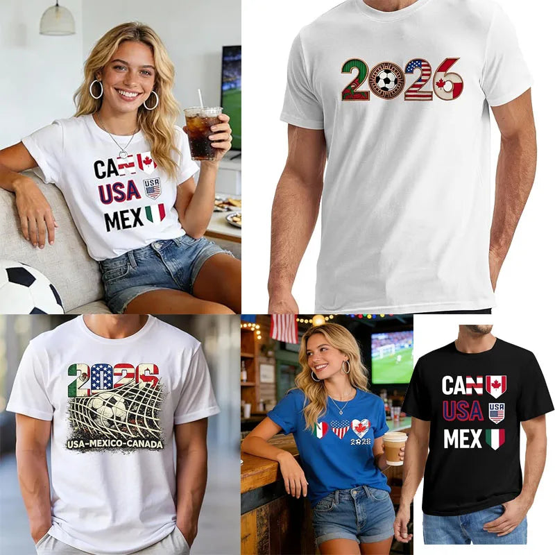 Soccer 2026 Shirts for Women Men USA Shorts Sleeve T-Shirt Football Themed Graphic Tee Top USA Canada Mexico Flags Jersey Gifts
