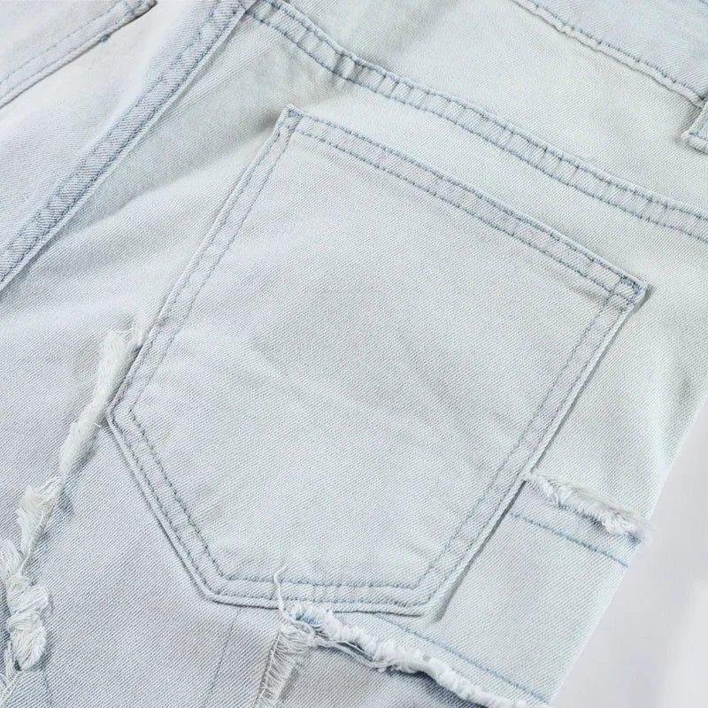Men Jeans Ripped Vintage Tassel Wash Old Slim Stacked Patch Hip Hop Pencil Denim Man Pants 2026 Streetwear Male Long Trousers