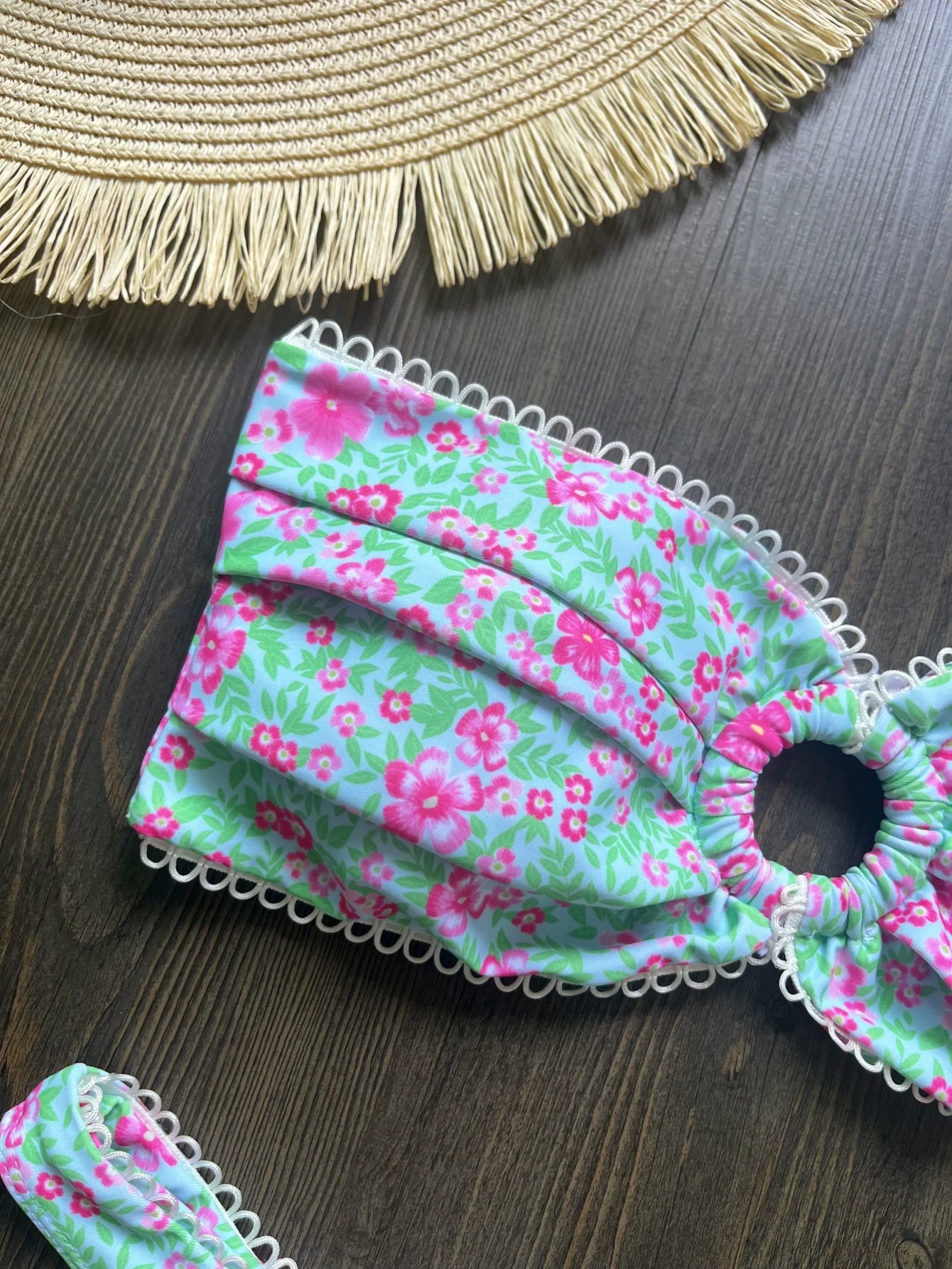 Floral Flowers Bandeau High Leg Cut Bikini Women Swimwear Female Swimsuit Two-pieces Bikini set Bather Bathing Suit Swim