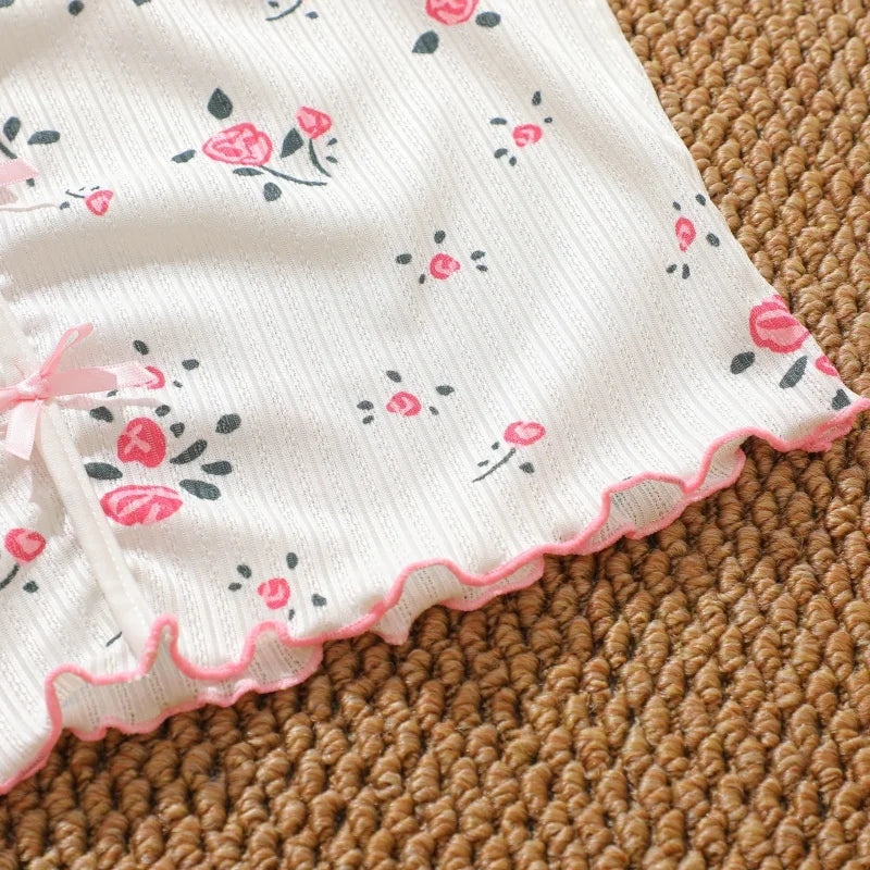 Women's Summer Spaghetti Strap Top and Shorts Pajama Sets Ladies Cherry Heart Print Sleepwear Cute Bowknot Sexy Loungewear S-XL