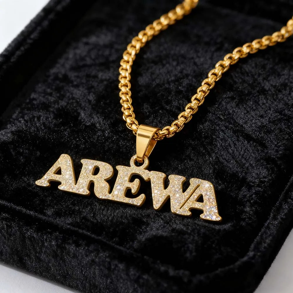 Big Bling Necklace Gold Color Hip Pop Rock Custom Name Personalized Pendant Gift For Women Black Men Dad Chain Stainless Steel