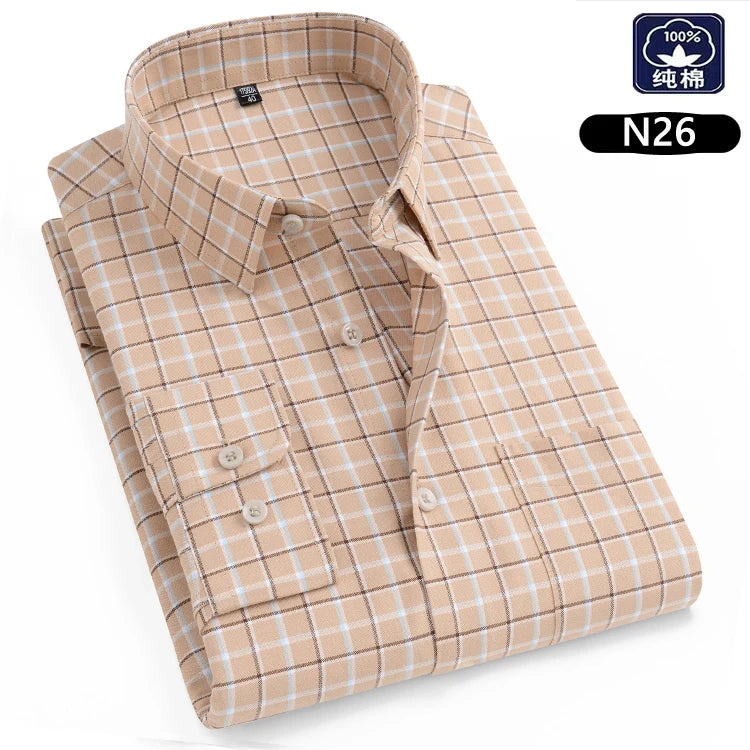 Oversize Long Sleeve Casual Shirts For Man 11XL For 150KGS 100% Cotton Oxford Plaid Business Blouse Daily Top Clothing New Style