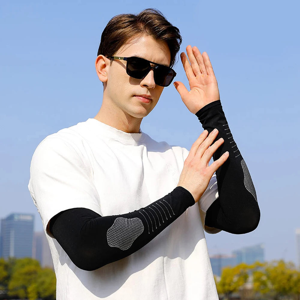 Ice Silk Sport Arm Sleeves Outdoor Travel Running Gym Fitness Cycling Sun UV Protection Arm Warmers Summer Sunscreen Arm Sleeves