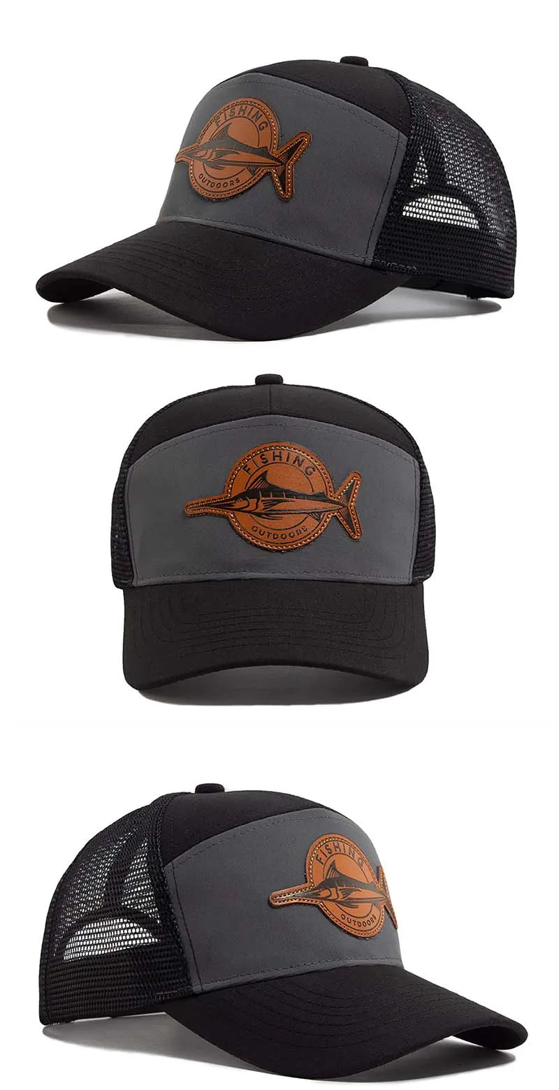 Summer Hot Sale Unisex Seven-Panel Style Trucker Hat Adjustable Baseball Cap Shark Pattern Patch Fishing Hat Mesh  Sports Dad Ha