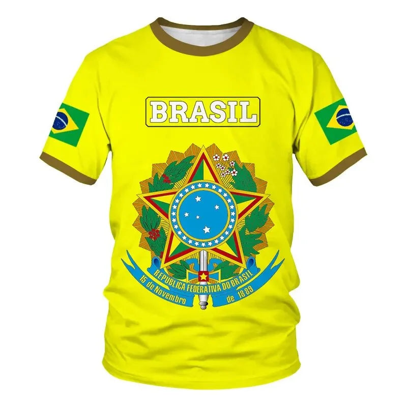 Brazil Flag Graphic T Shirt for Men Clothing 3D Print Brasil Football T-Shirt Gym Fitness Streetwear Tops Soccer Club Tee Shirts