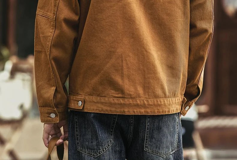 Cargo Oversize Cowboy Coat for Men Brown Cotton Denim Jackets Man Joker of Fabric Korea Japanese Retro Outwear Size L Lxury Worn